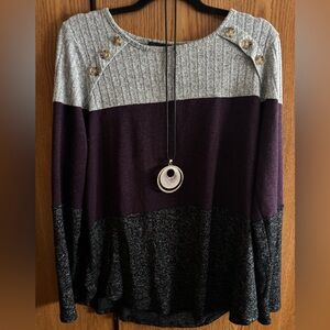 Women's Colorblock Knit Top - Gray and Purple